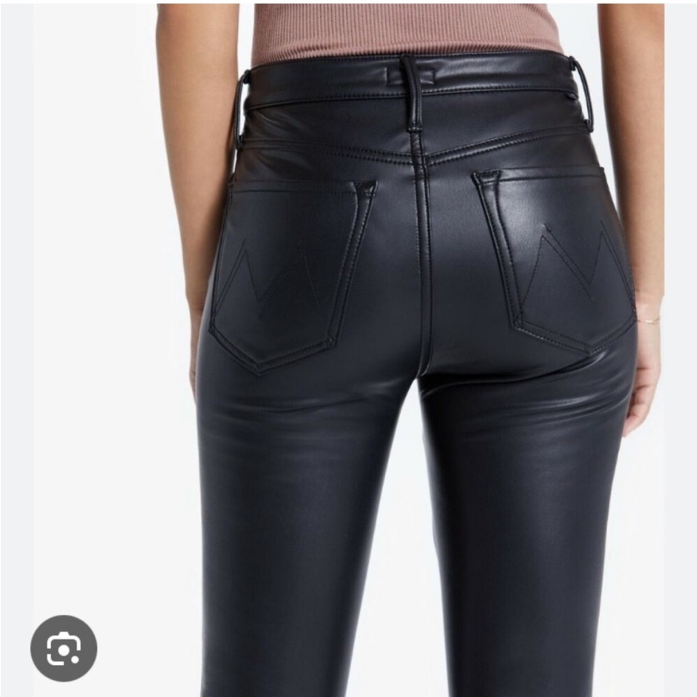 Mother High Waisted Vamp Faux Show black leather pants slits - Picture 3 of 9